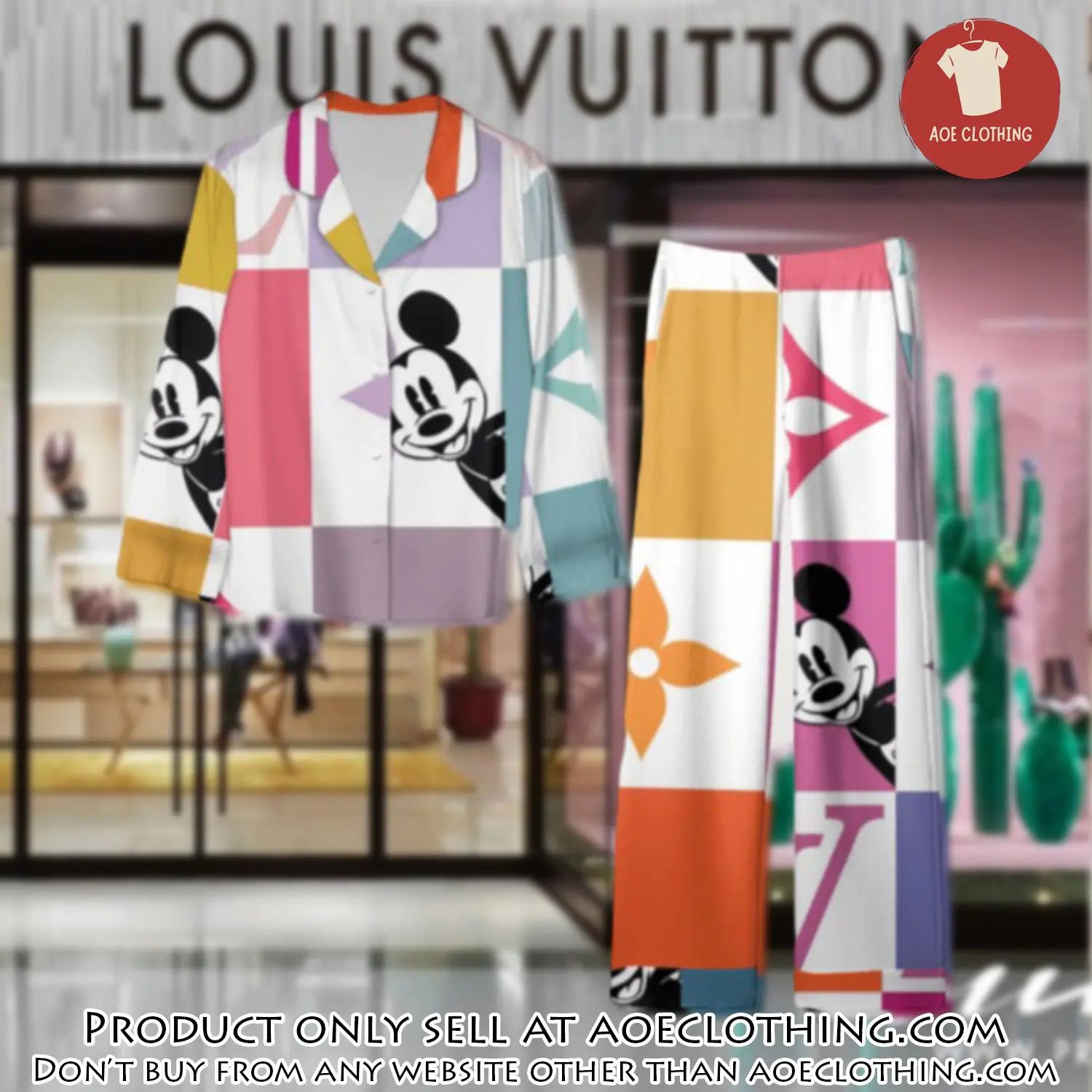 Trending luxury lv satin pajama set pjs1111 aoe2554683